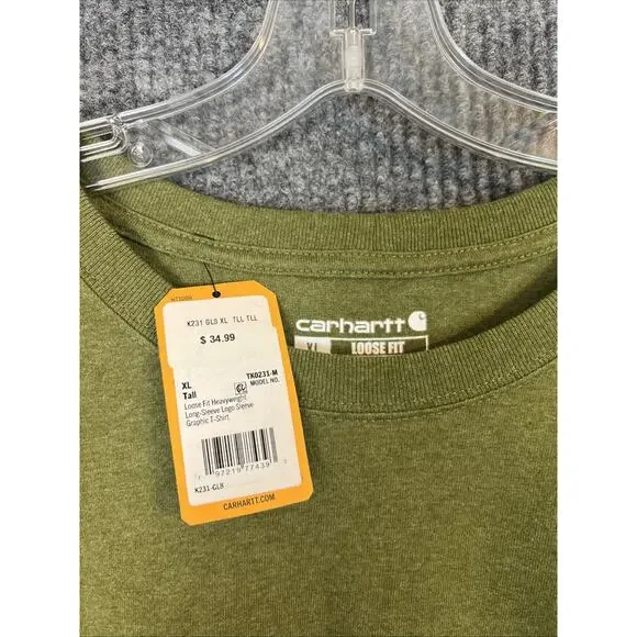 Carhartt MensLoose Fit Heavyweight Long Sleeve Graphic T Shirt Sz XL Tall Green - Picture 5 of 9